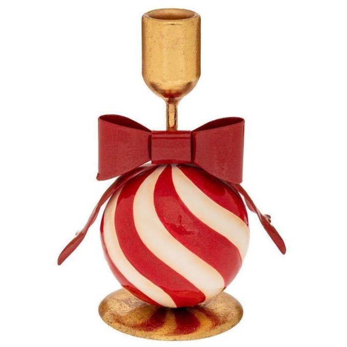 PORTACANDELE METALLO FIOCCO ROSSO